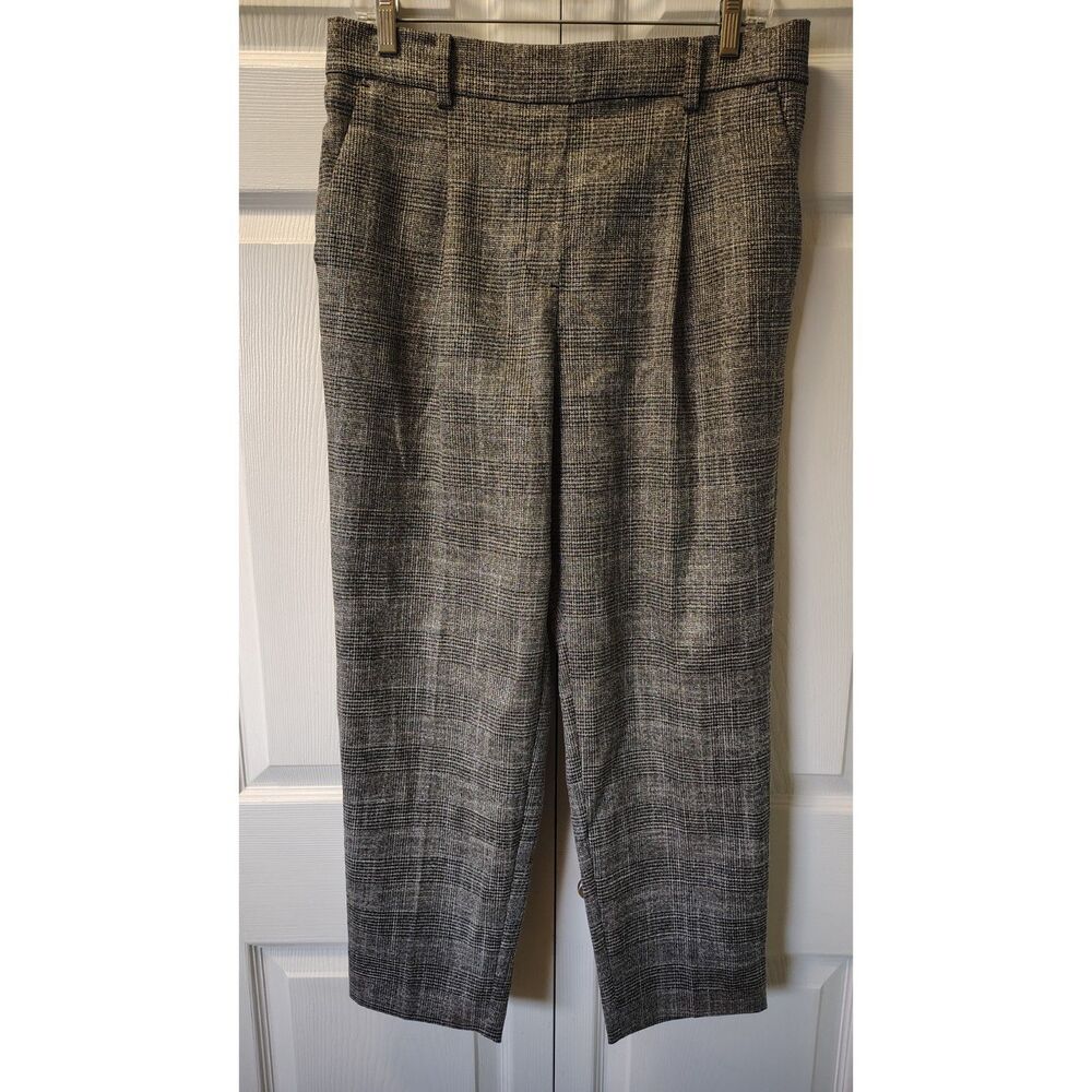LOFT Men's or Pleated Gray Plaid Trousers Ankle Career Dress Pants Size Medium